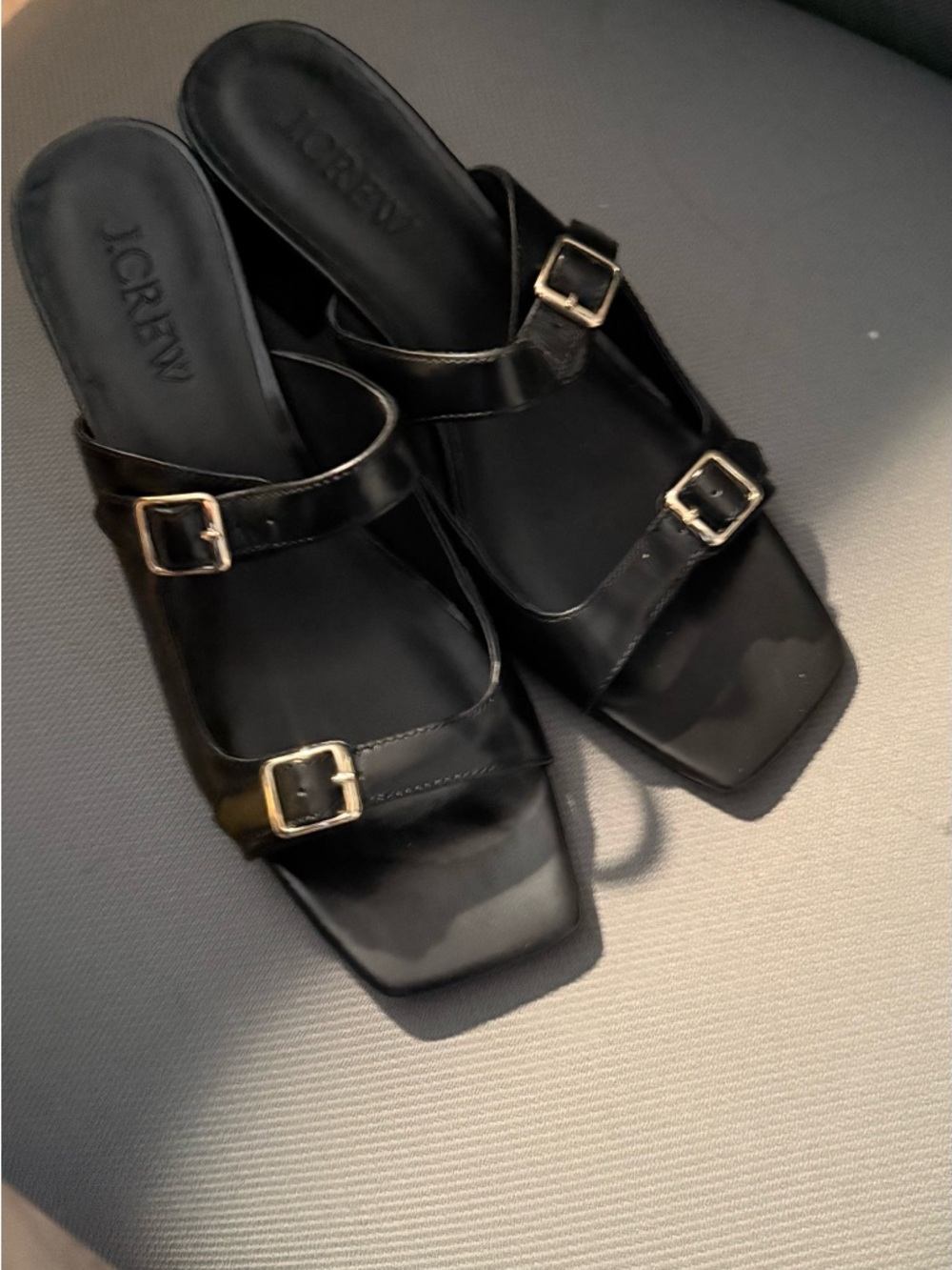 J. Crew Black Double-Buckle Block Heel Sandals - Picture 3 of 7